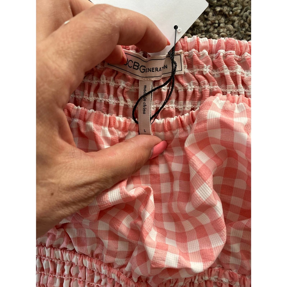 BCBGeneration Gingham Smocked Cropped Top - Size Large - Picture 2 of 5